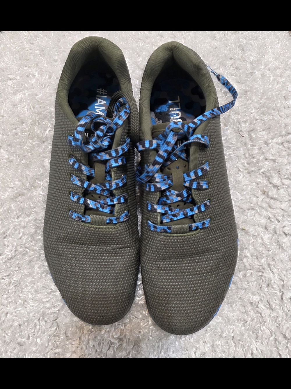 NOBULL Olive Green Sneakers with Blue Patterned Laces